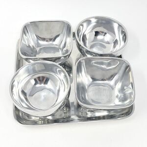 Pottery Barn Barona Condiment Snack Tray Bowls Square Silver Aluminum Party Set